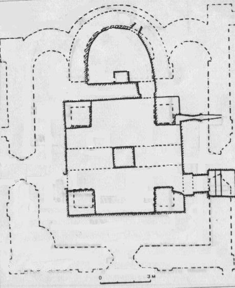 План подклета Благовещенского собора, совмещенный с планом верхнего этажа. По Н.Н. Воронину