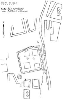 Часть плана Балахны (1830 г.) с нанесением очертаний крепости