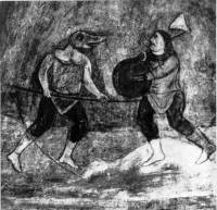 Боротьба ряджених. Фрескова композиція XI ст. у північній башті