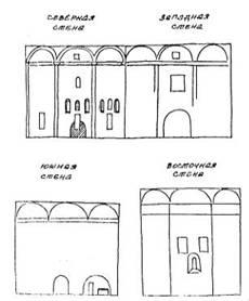 Схематические чертежи фасадов Введенского собора  Корнилиево-Комельского монастыря.