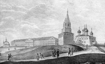 Успенский и Дмитриевский соборы. Фрагмент вида Владимира 1801 года.